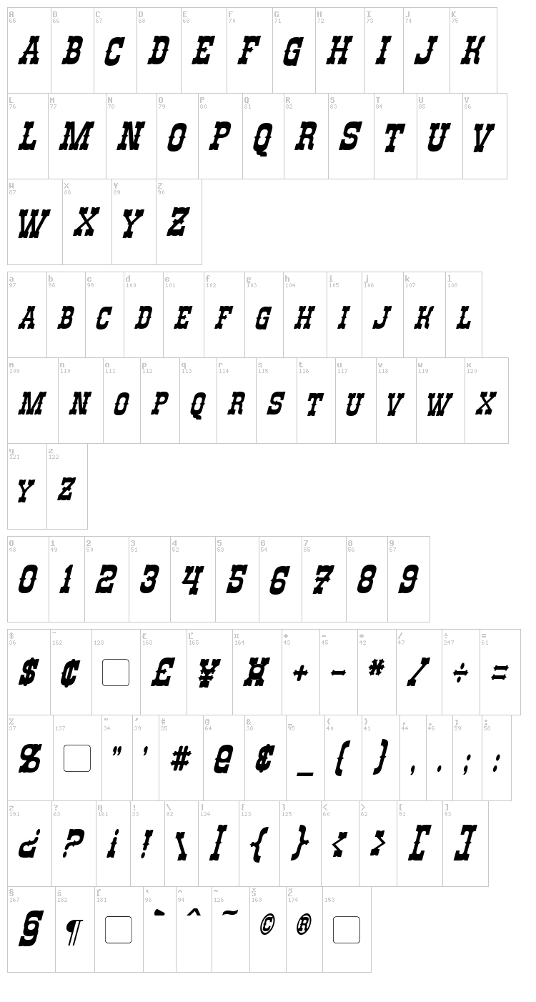 Rio Oro font map